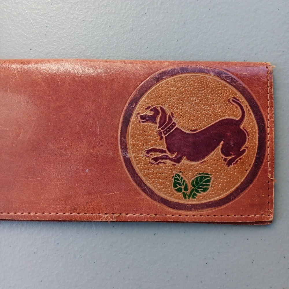 VTG‎ Hand Tooled Leather Wallet Billfold Bifold Coupon Holder Wiener Dog Crafted - Picture 5 of 8